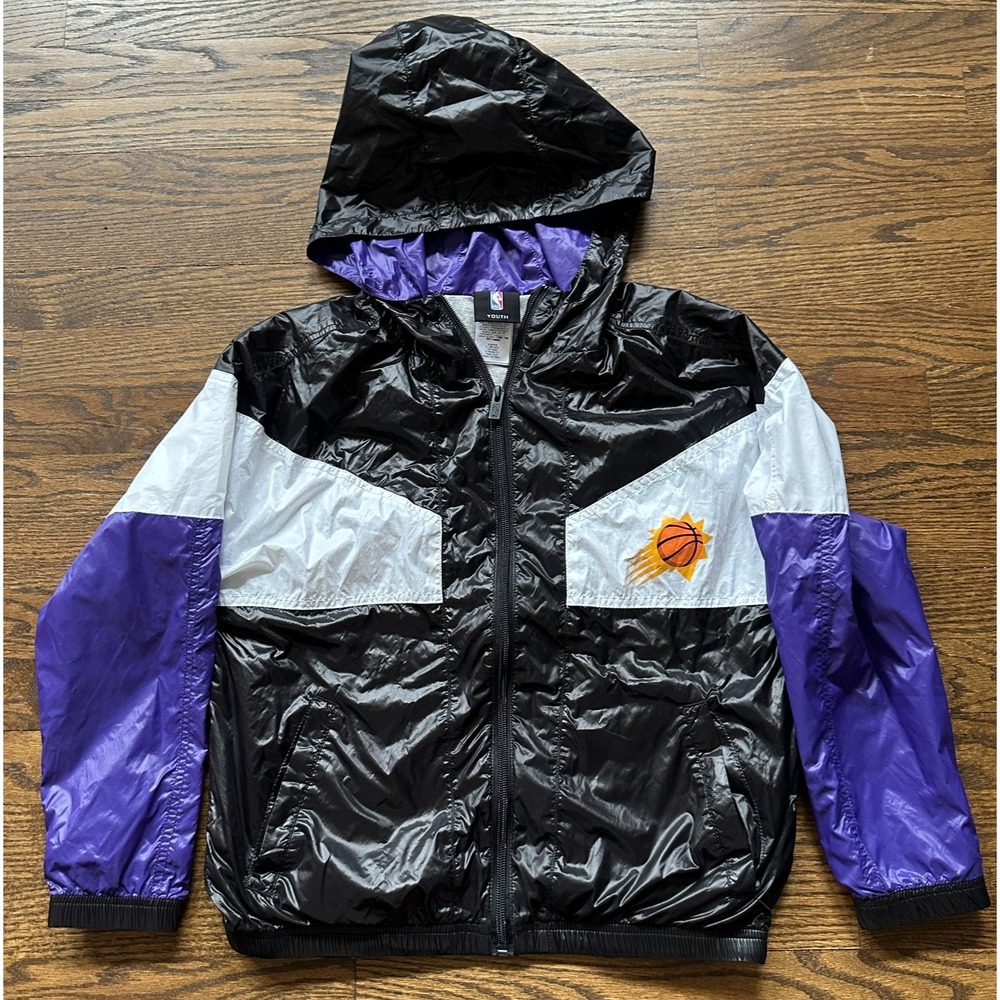 NBA Phoenix Suns Youth Small Full Zip Hooded Windbreaker Jacket Black Purple